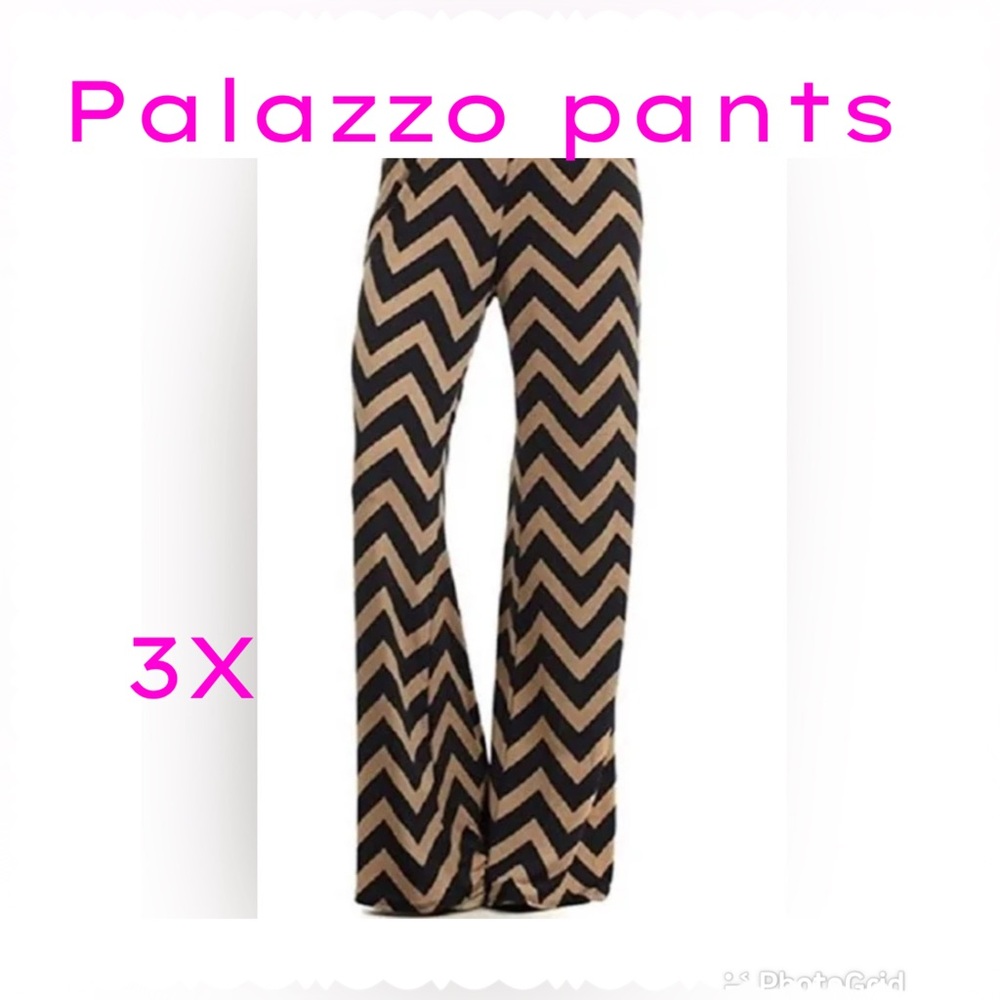 Palazzo pants — Striking Black and Tan Chevron palazzo  pants size 3X‎